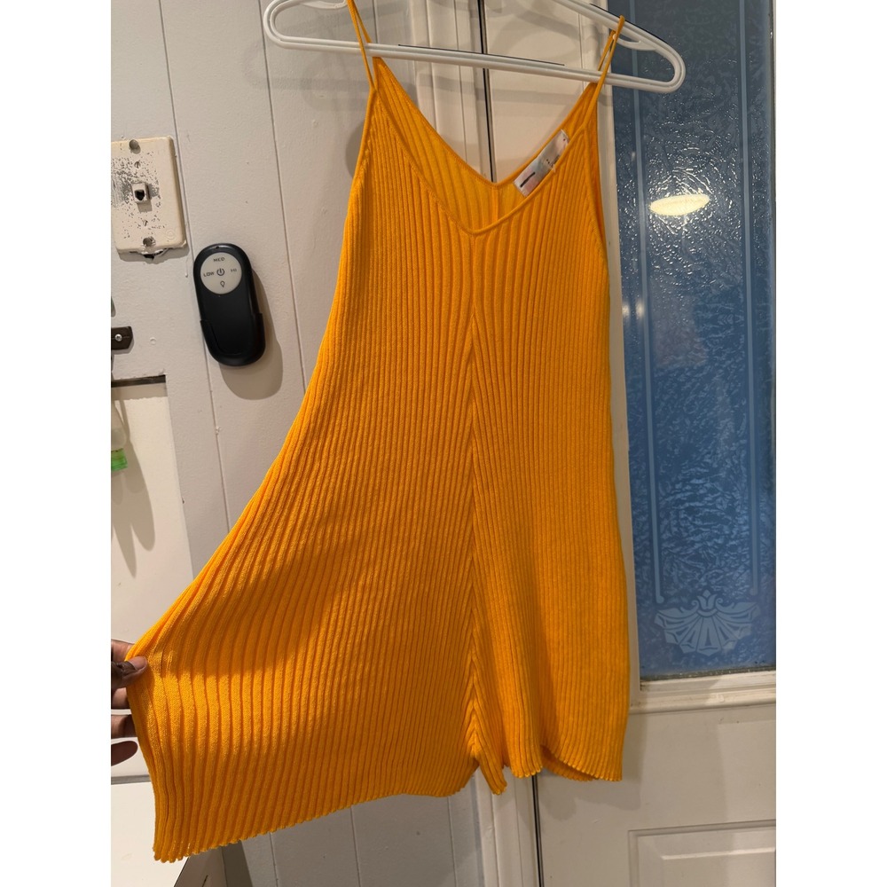 Beach Riot Ribbed Knit Romper Orange V-Neck Spaghetti Strap Sleeveless Small